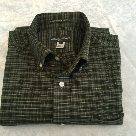 Eddie Bauer Mens Green Plaid Long Sleeve Collared‎ Button Up Shirt Size Large - Picture 1 of 9